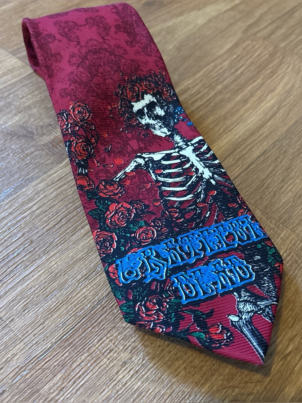 Grateful Dead Vintage Tie Skeleton And Roses Burgundy